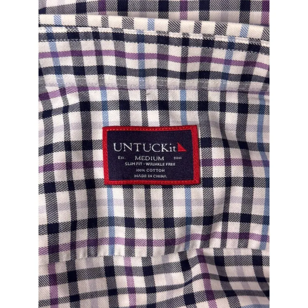 Untuckit Shirt Medium Mens Slim Fit Wrinkle Free Blue Check Button Down - Picture 7 of 7